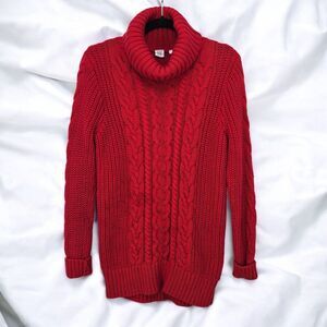 GAP Cable Knit Turtleneck Tunic Sweater Red Size Large Classic Chunky‎ Knit Chic